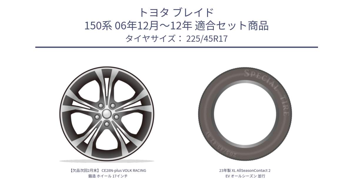 トヨタ ブレイド 150系 06年12月～12年 用セット商品です。【欠品次回2月末】 CE28N-plus VOLK RACING 鍛造 ホイール 17インチ と 23年製 XL AllSeasonContact 2 EV オールシーズン 並行 225/45R17 の組合せ商品です。