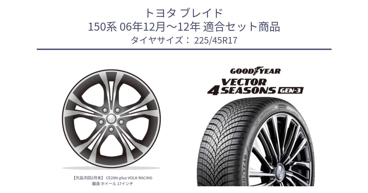 トヨタ ブレイド 150系 06年12月～12年 用セット商品です。【欠品次回2月末】 CE28N-plus VOLK RACING 鍛造 ホイール 17インチ と 23年製 XL Vector 4Seasons Gen-3 オールシーズン 並行 225/45R17 の組合せ商品です。