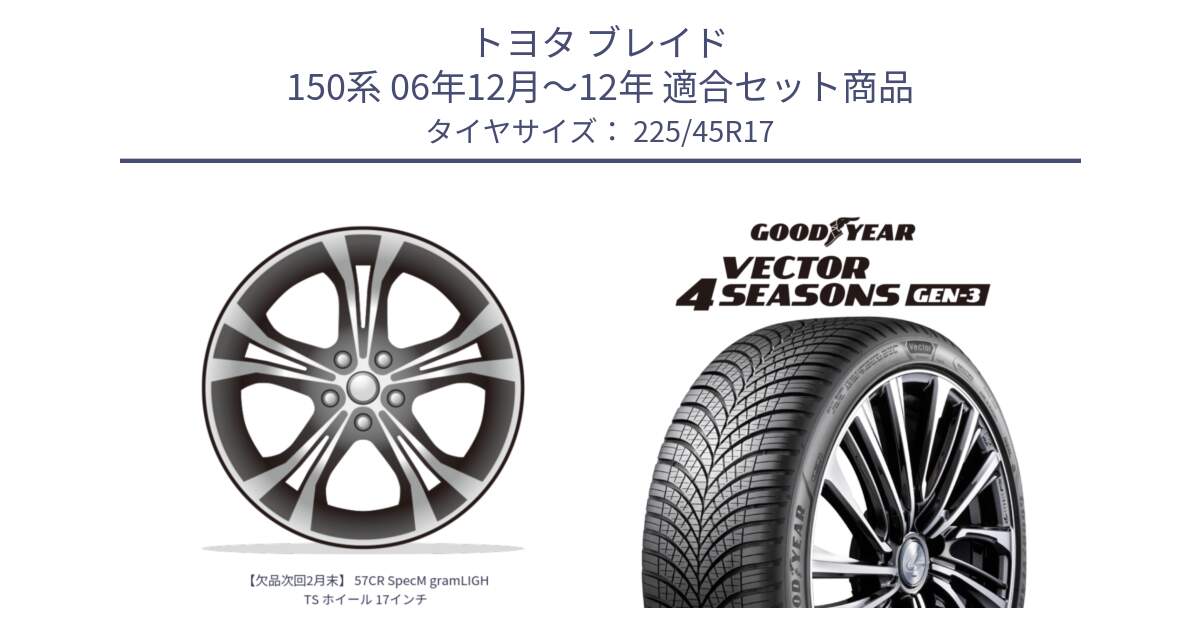 トヨタ ブレイド 150系 06年12月～12年 用セット商品です。【欠品次回2月末】 57CR SpecM gramLIGHTS ホイール 17インチ と 23年製 XL Vector 4Seasons Gen-3 オールシーズン 並行 225/45R17 の組合せ商品です。