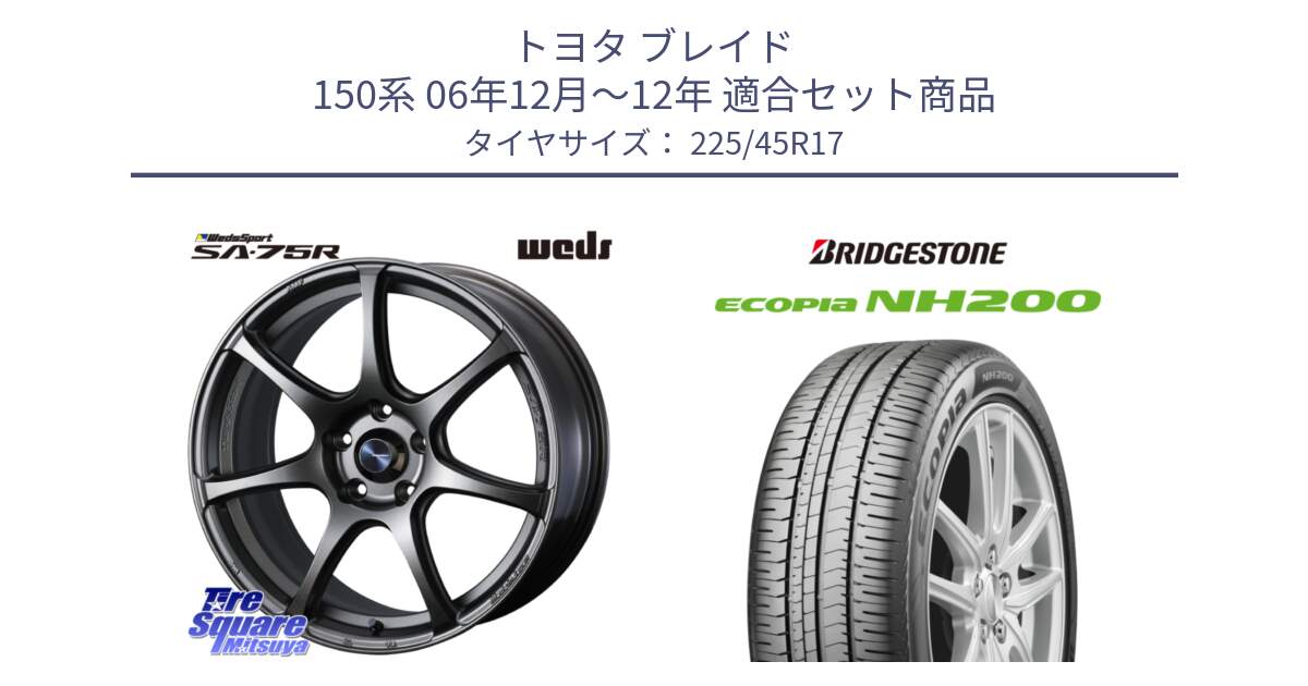 トヨタ ブレイド 150系 06年12月～12年 用セット商品です。74001 ウェッズ スポーツ SA75R SA-75R 17インチ と ECOPIA NH200 エコピア サマータイヤ 225/45R17 の組合せ商品です。