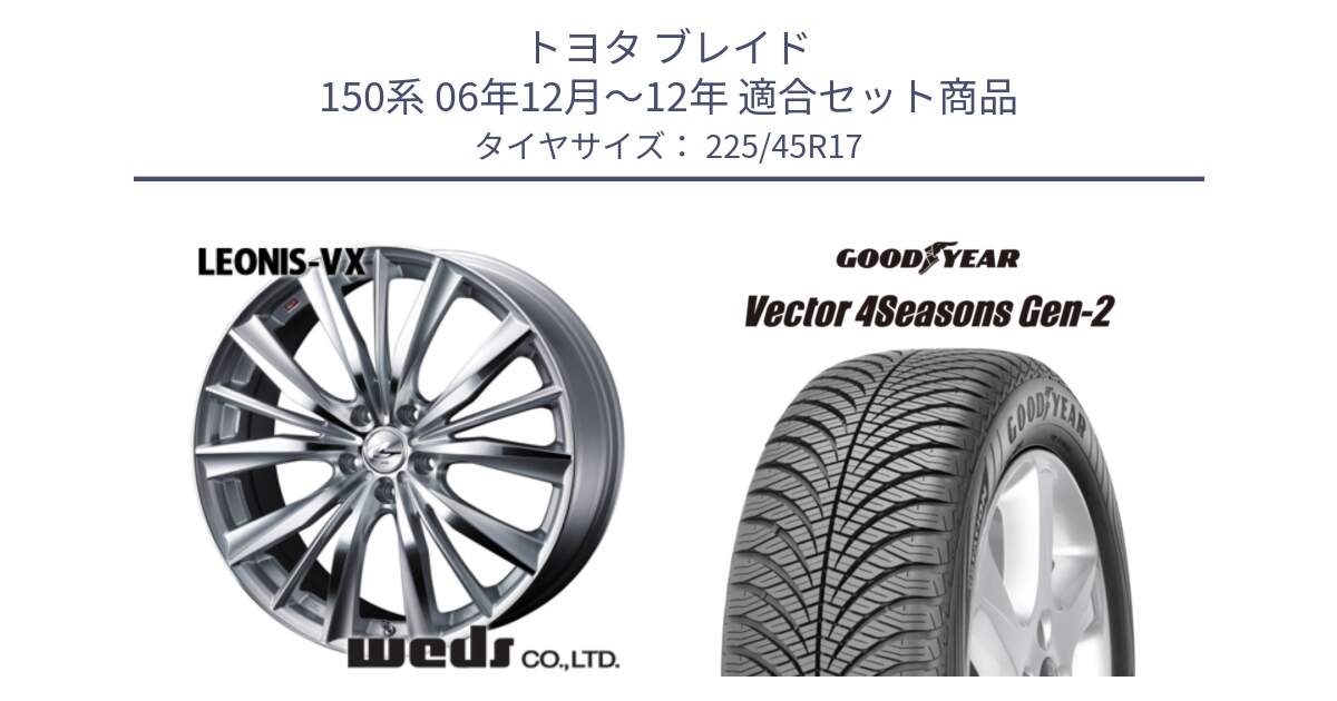 トヨタ ブレイド 150系 06年12月～12年 用セット商品です。33258 レオニス VX HSMC ウェッズ Leonis ホイール 17インチ と 22年製 XL AO Vector 4Seasons Gen-2 アウディ承認 オールシーズン 並行 225/45R17 の組合せ商品です。