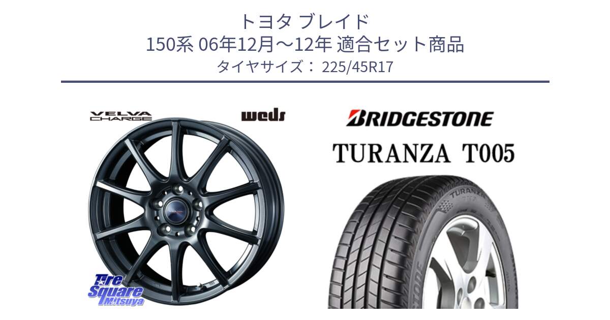 トヨタ ブレイド 150系 06年12月～12年 用セット商品です。ウェッズ ヴェルヴァチャージ ホイール と 24年製 XL AO TURANZA T005 アウディ承認 並行 225/45R17 の組合せ商品です。