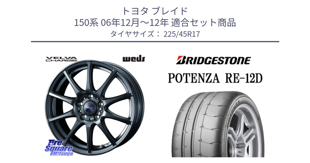 トヨタ ブレイド 150系 06年12月～12年 用セット商品です。ウェッズ ヴェルヴァチャージ ホイール と POTENZA ポテンザ RE-12D 限定特価 サマータイヤ 225/45R17 の組合せ商品です。