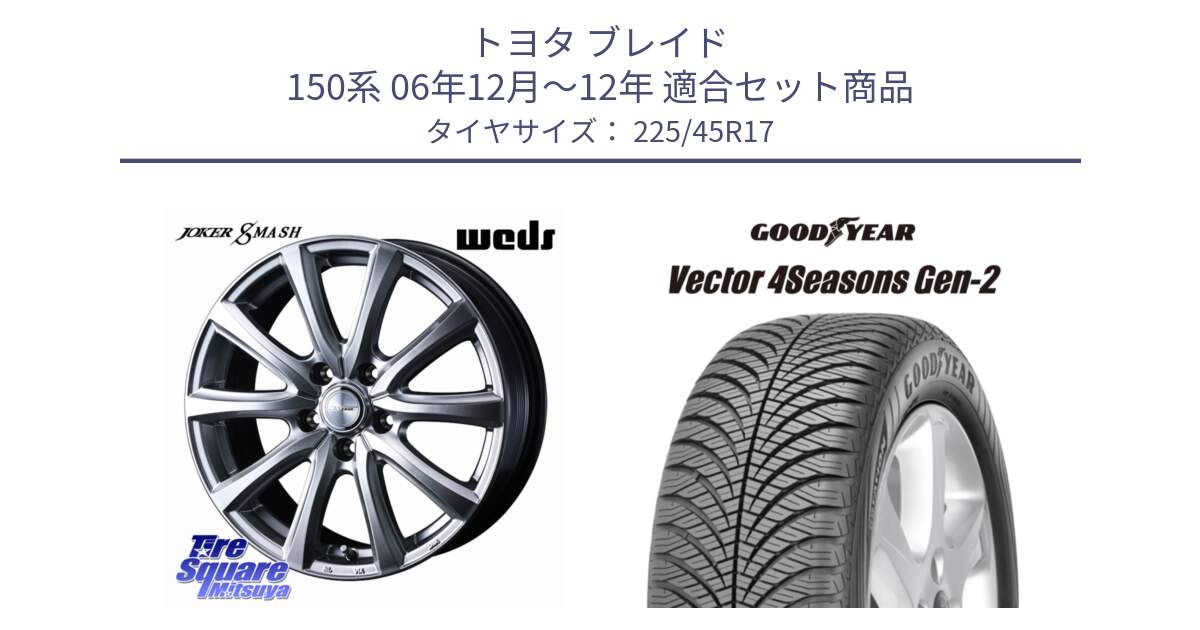 トヨタ ブレイド 150系 06年12月～12年 用セット商品です。JOKER SMASH 平座仕様(レクサス・トヨタ専用) ホイール 17インチ と 22年製 XL AO Vector 4Seasons Gen-2 アウディ承認 オールシーズン 並行 225/45R17 の組合せ商品です。