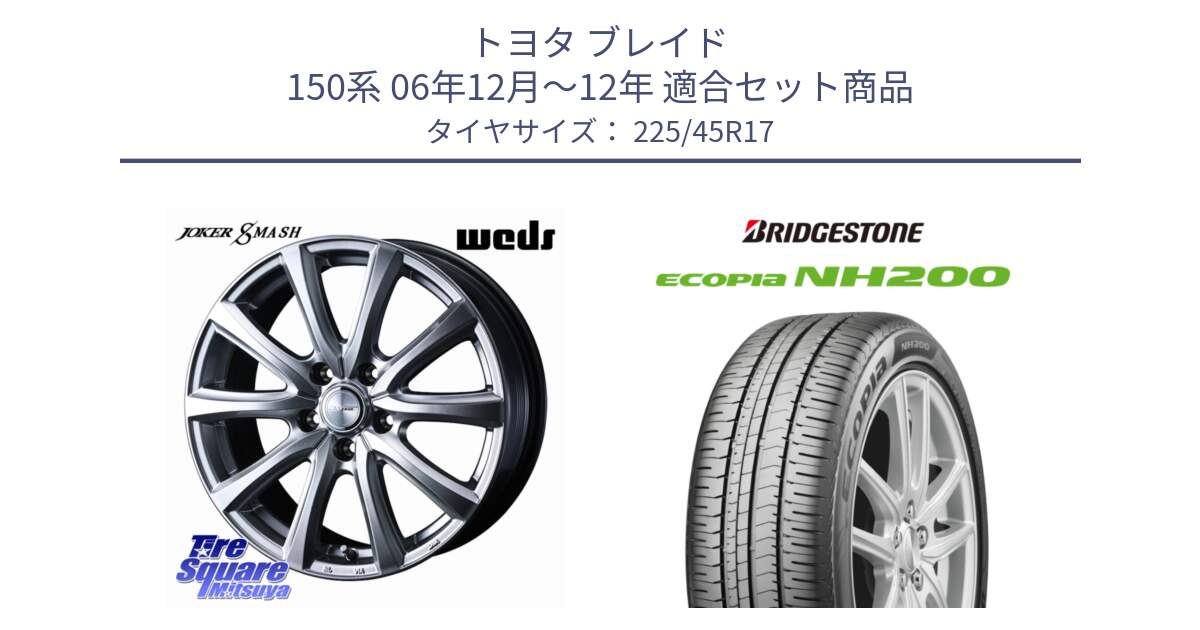 トヨタ ブレイド 150系 06年12月～12年 用セット商品です。JOKER SMASH ホイール 17インチ と ECOPIA NH200 エコピア サマータイヤ 225/45R17 の組合せ商品です。