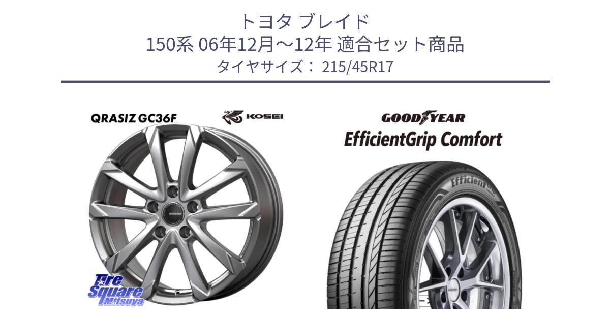 トヨタ ブレイド 150系 06年12月～12年 用セット商品です。QGC721S QRASIZ GC36F クレイシズ ホイール 17インチ と EffcientGrip Comfort サマータイヤ 215/45R17 の組合せ商品です。