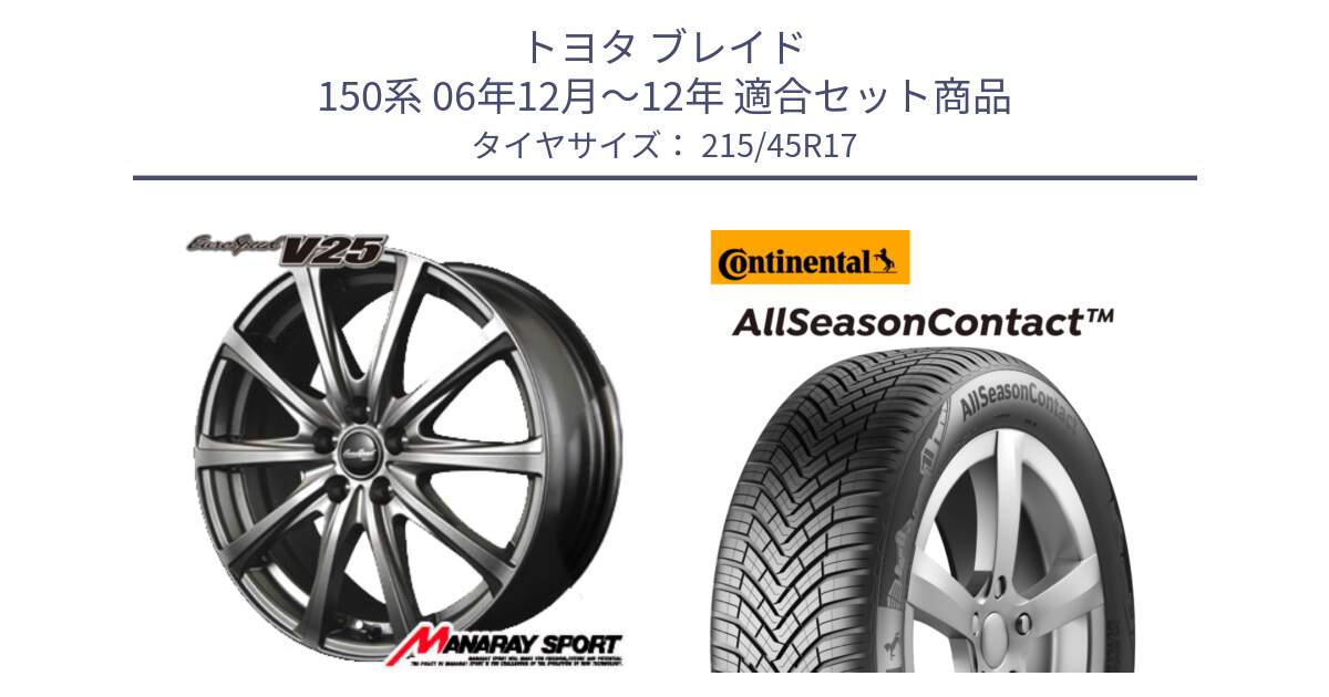 トヨタ ブレイド 150系 06年12月～12年 用セット商品です。MID EuroSpeed ユーロスピード V25 平座仕様(トヨタ車専用)   17インチ と 23年製 XL AllSeasonContact オールシーズン 並行 215/45R17 の組合せ商品です。