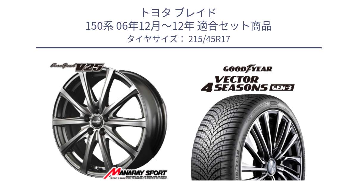 トヨタ ブレイド 150系 06年12月～12年 用セット商品です。MID EuroSpeed ユーロスピード V25 平座仕様(トヨタ車専用)   17インチ と 23年製 XL Vector 4Seasons Gen-3 オールシーズン 並行 215/45R17 の組合せ商品です。