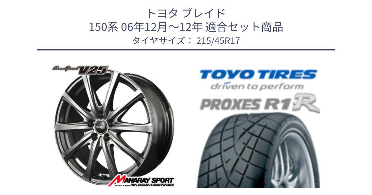 トヨタ ブレイド 150系 06年12月～12年 用セット商品です。MID EuroSpeed ユーロスピード V25 平座仕様(トヨタ車専用)   17インチ と トーヨー プロクセス R1R PROXES サマータイヤ 215/45R17 の組合せ商品です。