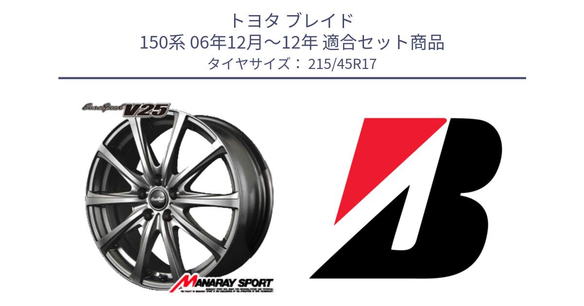 トヨタ ブレイド 150系 06年12月～12年 用セット商品です。MID EuroSpeed ユーロスピード V25 平座仕様(トヨタ車専用)   17インチ と TURANZA ER33  新車装着 215/45R17 の組合せ商品です。