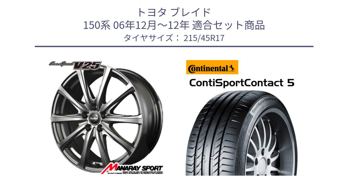 トヨタ ブレイド 150系 06年12月～12年 用セット商品です。MID EuroSpeed ユーロスピード V25 ホイール 17インチ と 23年製 XL ContiSportContact 5 CSC5 並行 215/45R17 の組合せ商品です。