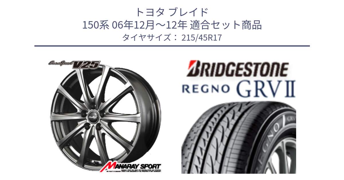 トヨタ ブレイド 150系 06年12月～12年 用セット商品です。MID EuroSpeed ユーロスピード V25 ホイール 17インチ と REGNO レグノ GRV2 GRV-2サマータイヤ 215/45R17 の組合せ商品です。