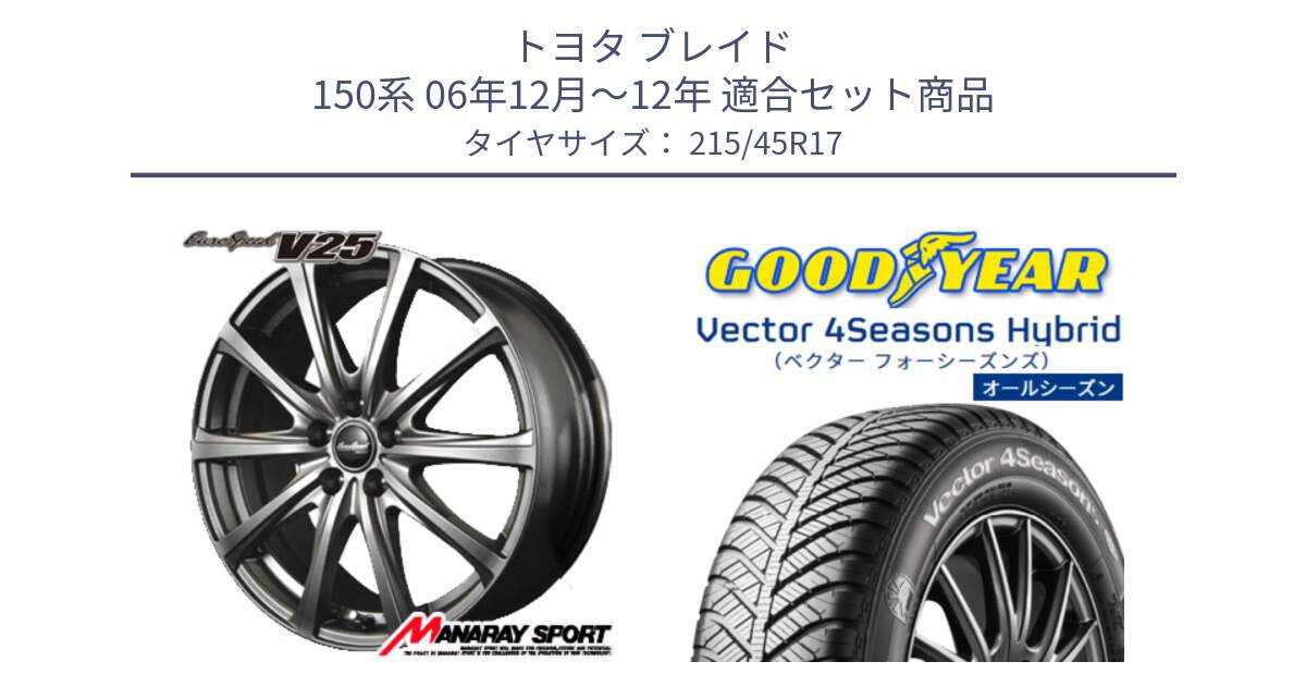 トヨタ ブレイド 150系 06年12月～12年 用セット商品です。MID EuroSpeed ユーロスピード V25 ホイール 17インチ と ベクター Vector 4Seasons Hybrid オールシーズンタイヤ 215/45R17 の組合せ商品です。