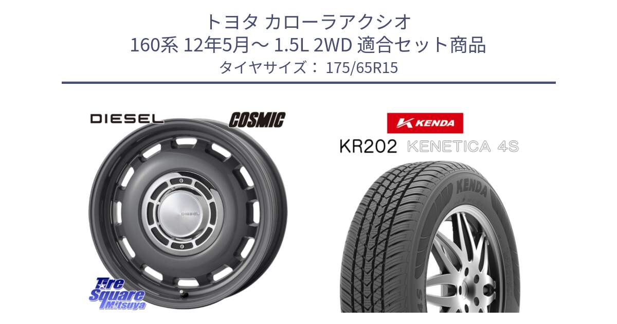 トヨタ カローラアクシオ 160系 12年5月～ 1.5L 2WD 用セット商品です。クロスブラッド DIESEL ディーゼル ホイール 15インチ と ケンダ KENETICA 4S KR202 オールシーズンタイヤ 175/65R15 の組合せ商品です。