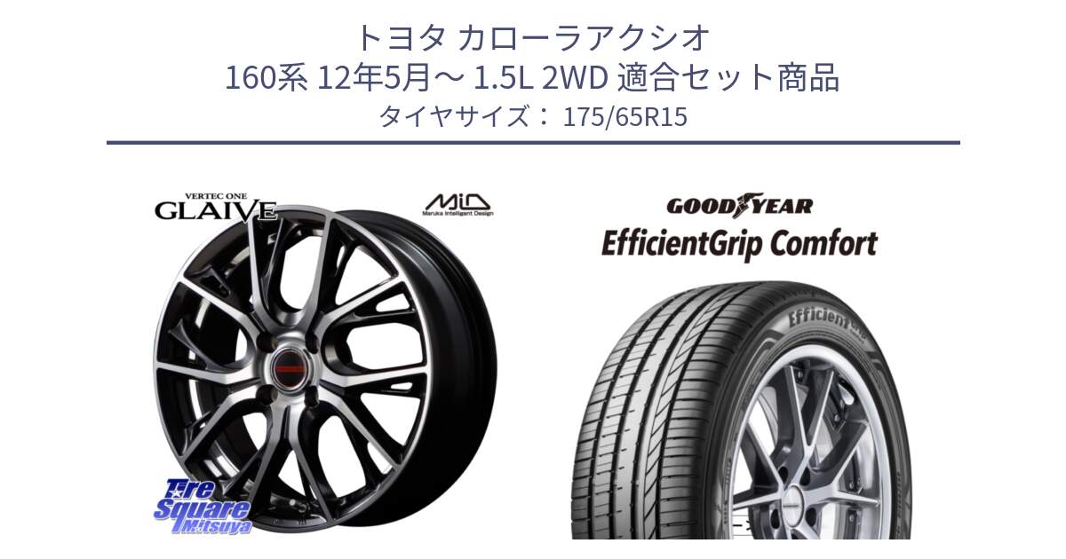 トヨタ カローラアクシオ 160系 12年5月～ 1.5L 2WD 用セット商品です。MID VERTEC ONE GLAIVE 15インチ と EffcientGrip Comfort サマータイヤ 175/65R15 の組合せ商品です。