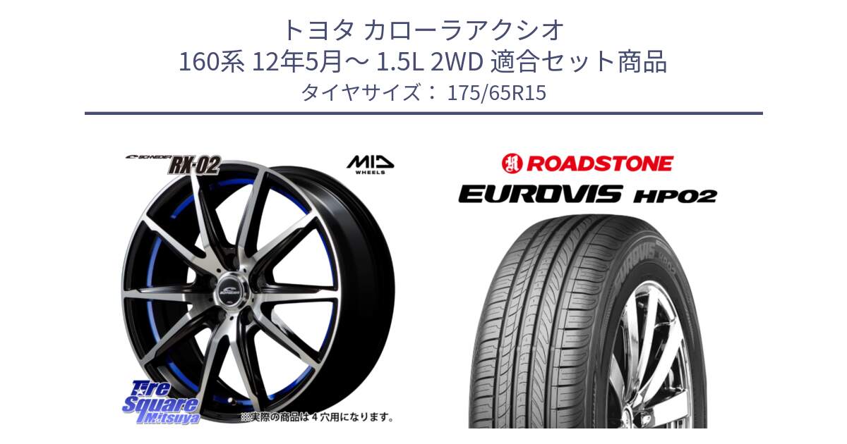 トヨタ カローラアクシオ 160系 12年5月～ 1.5L 2WD 用セット商品です。MID SCHNEIDER シュナイダー RX02 15インチ と ロードストーン EUROVIS HP02 サマータイヤ 175/65R15 の組合せ商品です。