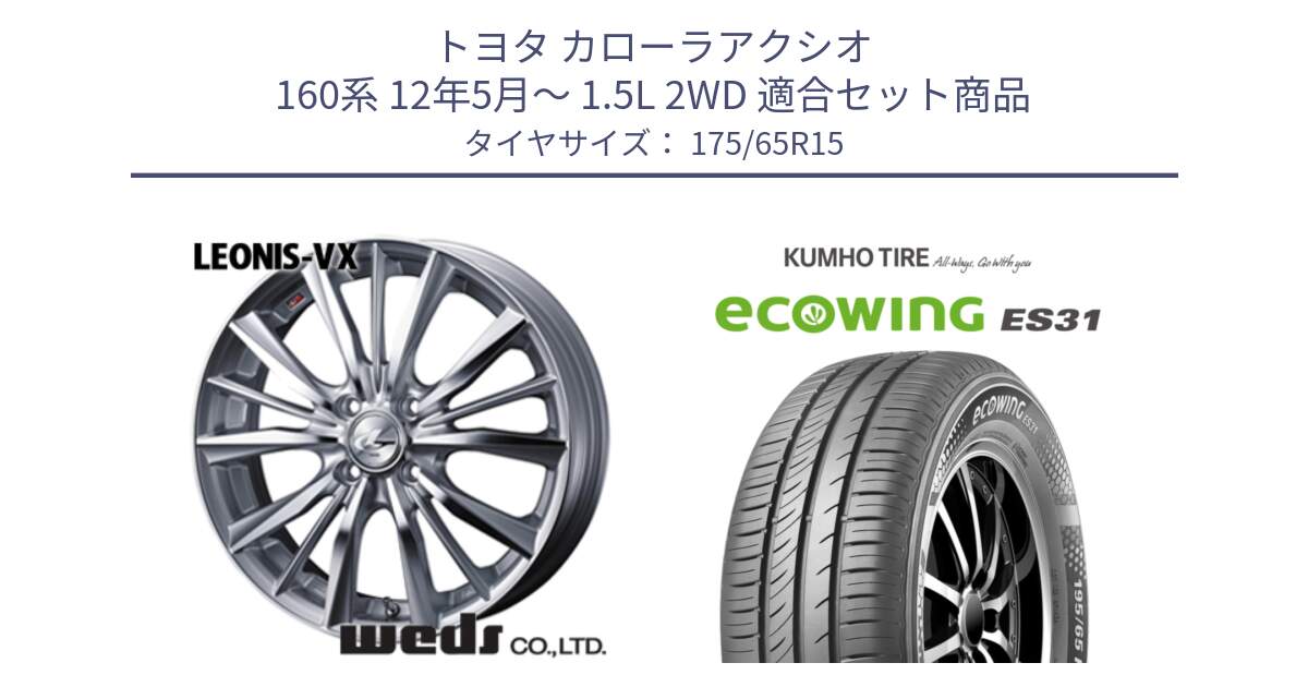 トヨタ カローラアクシオ 160系 12年5月～ 1.5L 2WD 用セット商品です。33237 レオニス VX HSMC ウェッズ Leonis ホイール 15インチ と ecoWING ES31 エコウィング サマータイヤ 175/65R15 の組合せ商品です。