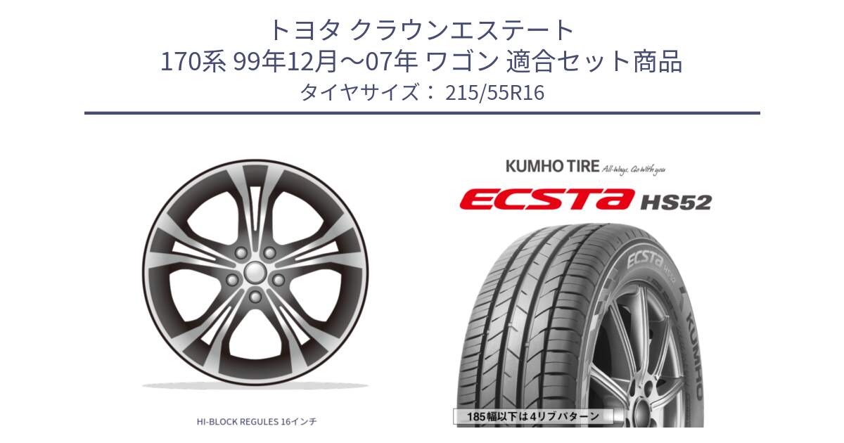 トヨタ クラウンエステート 170系 99年12月～07年 ワゴン 用セット商品です。HI-BLOCK REGULES 16インチ と ECSTA HS52 エクスタ サマータイヤ 215/55R16 の組合せ商品です。