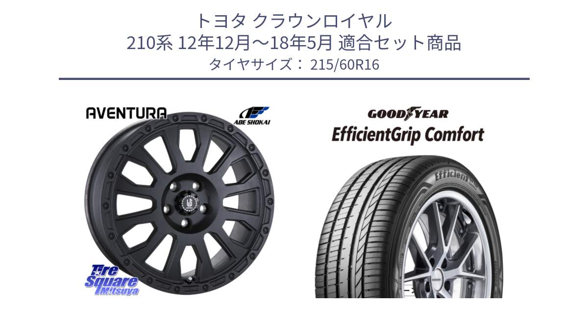 トヨタ クラウンロイヤル 210系 12年12月～18年5月 用セット商品です。LA STRADA AVENTURA アヴェンチュラ BK 16インチ と EffcientGrip Comfort サマータイヤ 215/60R16 の組合せ商品です。