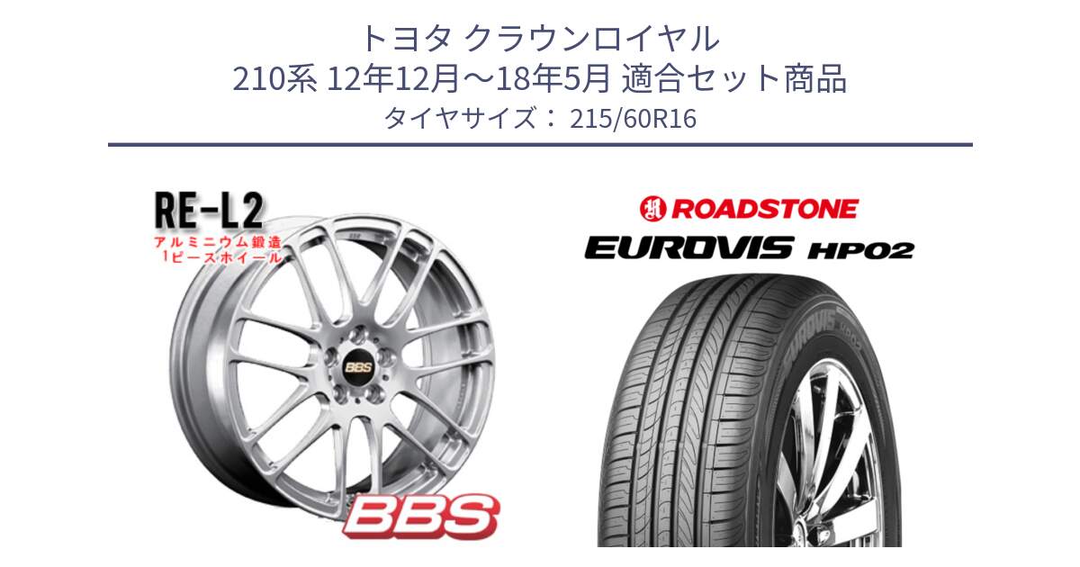 トヨタ クラウンロイヤル 210系 12年12月～18年5月 用セット商品です。RE-L2 鍛造1ピース ホイール 16インチ と ロードストーン EUROVIS HP02 サマータイヤ 215/60R16 の組合せ商品です。