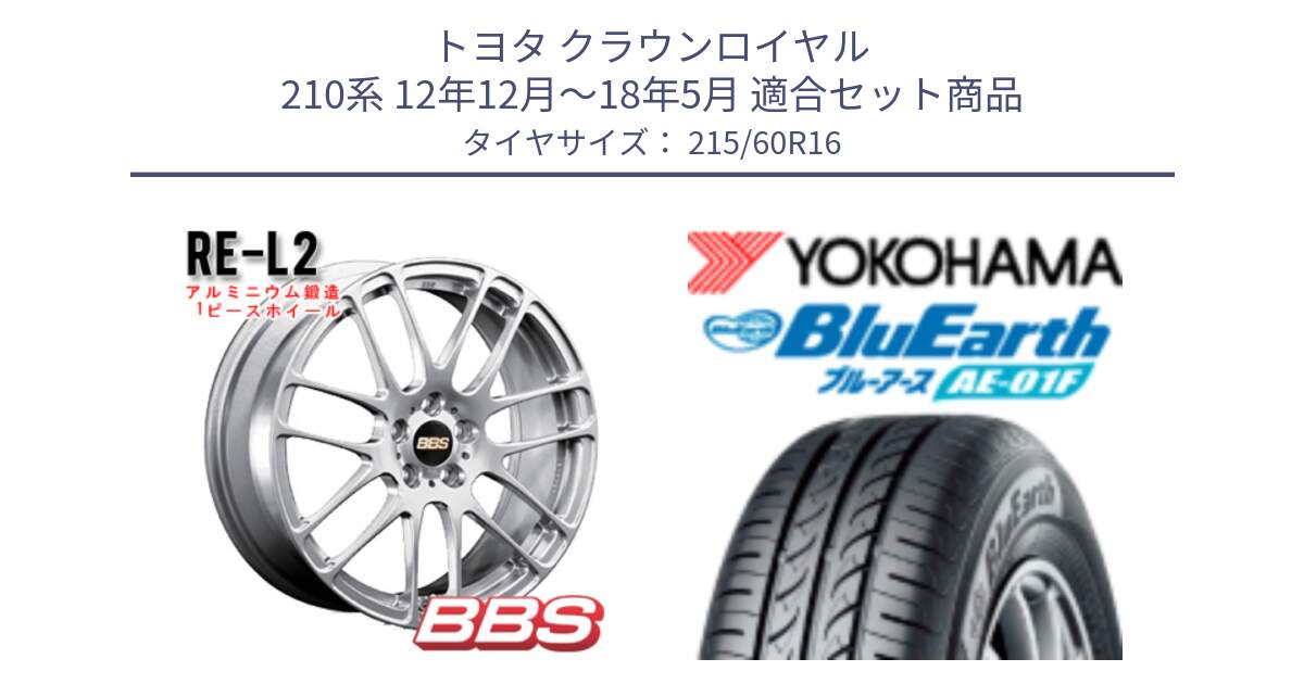 トヨタ クラウンロイヤル 210系 12年12月～18年5月 用セット商品です。RE-L2 鍛造1ピース ホイール 16インチ と F8332 ヨコハマ BluEarth AE01F 215/60R16 の組合せ商品です。