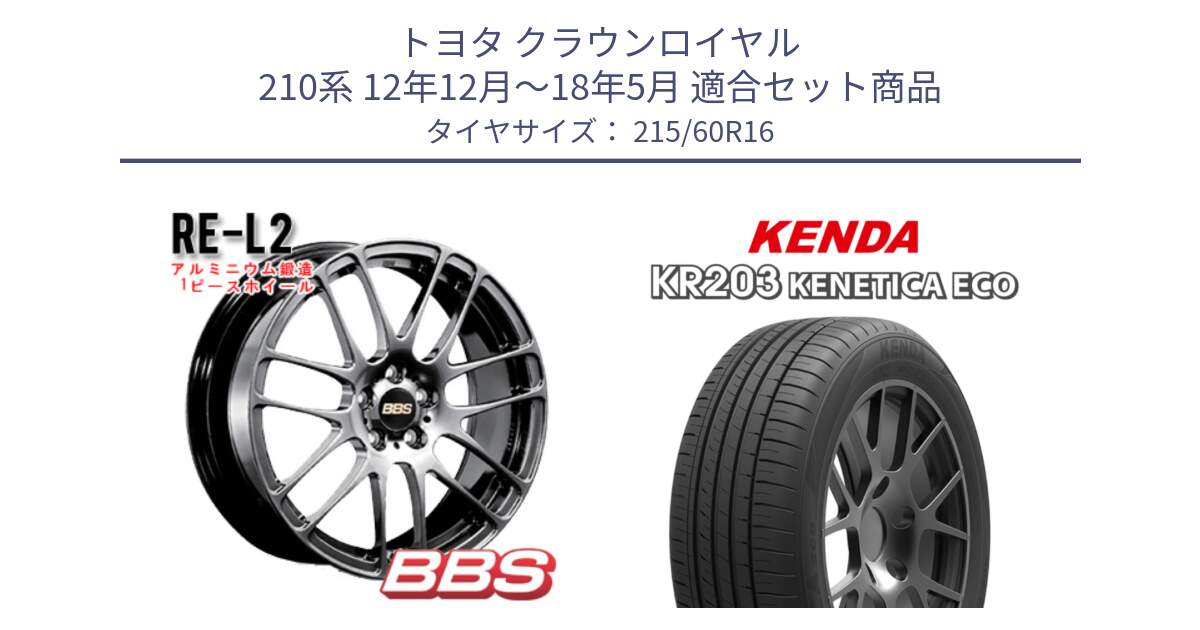 トヨタ クラウンロイヤル 210系 12年12月～18年5月 用セット商品です。RE-L2 鍛造1ピース DB ホイール 16インチ と ケンダ KENETICA ECO KR203 サマータイヤ 215/60R16 の組合せ商品です。