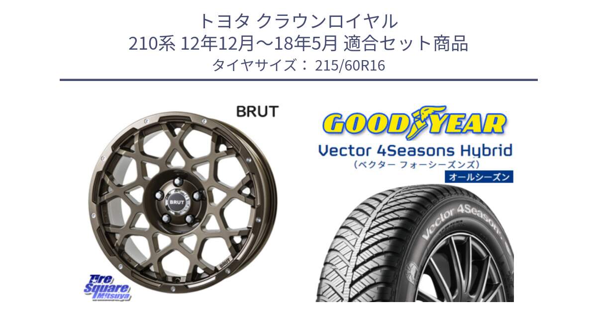 トヨタ クラウンロイヤル 210系 12年12月～18年5月 用セット商品です。ブルート BR-55 BR55 ホイール 16インチ と ベクター Vector 4Seasons Hybrid オールシーズンタイヤ 215/60R16 の組合せ商品です。