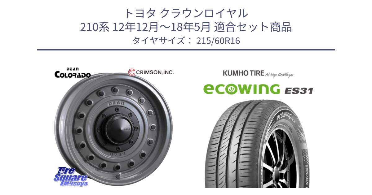 トヨタ クラウンロイヤル 210系 12年12月～18年5月 用セット商品です。ディーン コロラド 16インチ と ecoWING ES31 エコウィング サマータイヤ 215/60R16 の組合せ商品です。