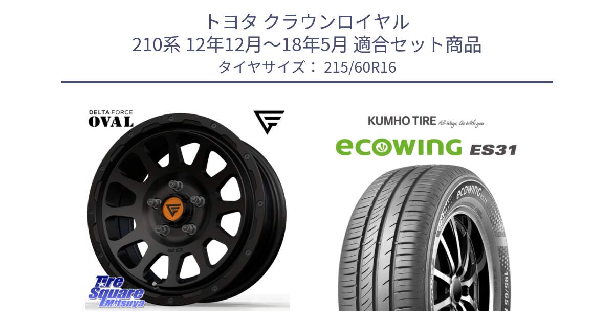 トヨタ クラウンロイヤル 210系 12年12月～18年5月 用セット商品です。デルタフォース オーバル BK 16インチ ホイール と ecoWING ES31 エコウィング サマータイヤ 215/60R16 の組合せ商品です。