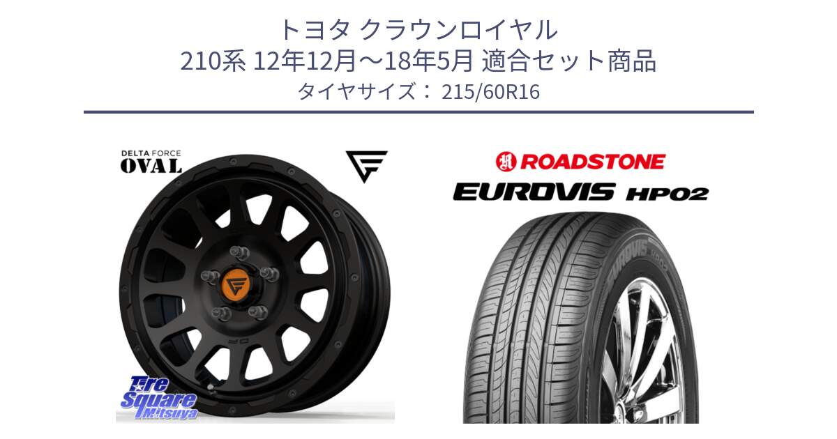 トヨタ クラウンロイヤル 210系 12年12月～18年5月 用セット商品です。デルタフォース オーバル BK 16インチ ホイール と ロードストーン EUROVIS HP02 サマータイヤ 215/60R16 の組合せ商品です。