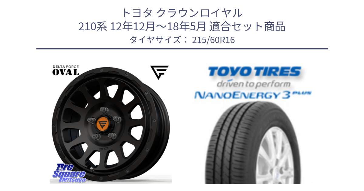 トヨタ クラウンロイヤル 210系 12年12月～18年5月 用セット商品です。デルタフォース オーバル BK 16インチ ホイール と トーヨー ナノエナジー3プラス サマータイヤ 215/60R16 の組合せ商品です。