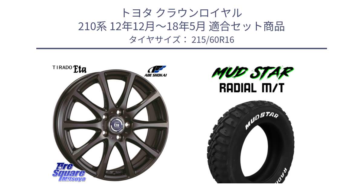 トヨタ クラウンロイヤル 210系 12年12月～18年5月 用セット商品です。ティラード イータ と マッドスターRADIAL MT M/T ホワイトレター 215/60R16 の組合せ商品です。