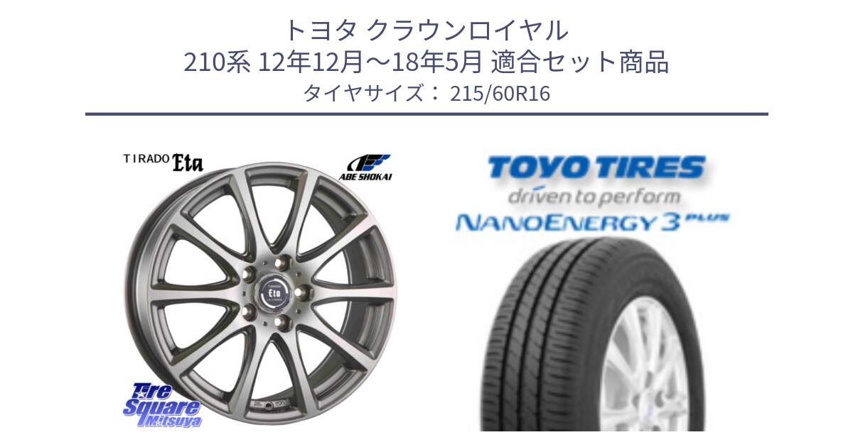 トヨタ クラウンロイヤル 210系 12年12月～18年5月 用セット商品です。ティラード イータ と トーヨー ナノエナジー3プラス サマータイヤ 215/60R16 の組合せ商品です。