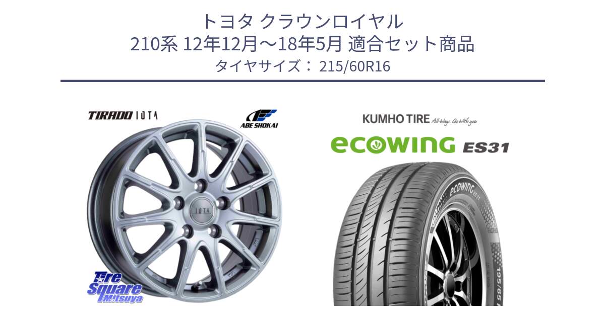 トヨタ クラウンロイヤル 210系 12年12月～18年5月 用セット商品です。TIRADO IOTA イオタ ホイール 16インチ と ecoWING ES31 エコウィング サマータイヤ 215/60R16 の組合せ商品です。