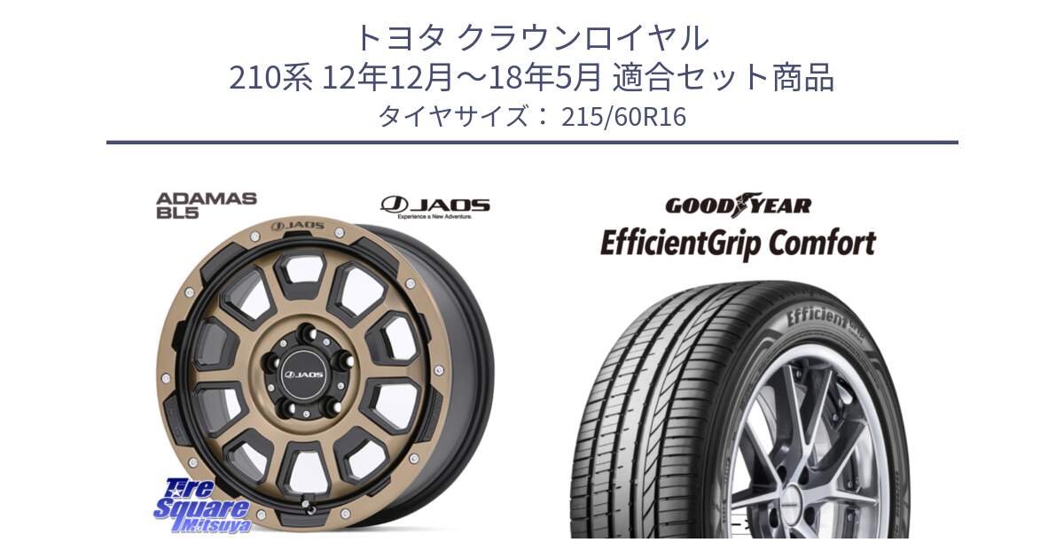 トヨタ クラウンロイヤル 210系 12年12月～18年5月 用セット商品です。JAOS ADAMAS BL5 受注生産カラー 16インチ と EffcientGrip Comfort サマータイヤ 215/60R16 の組合せ商品です。