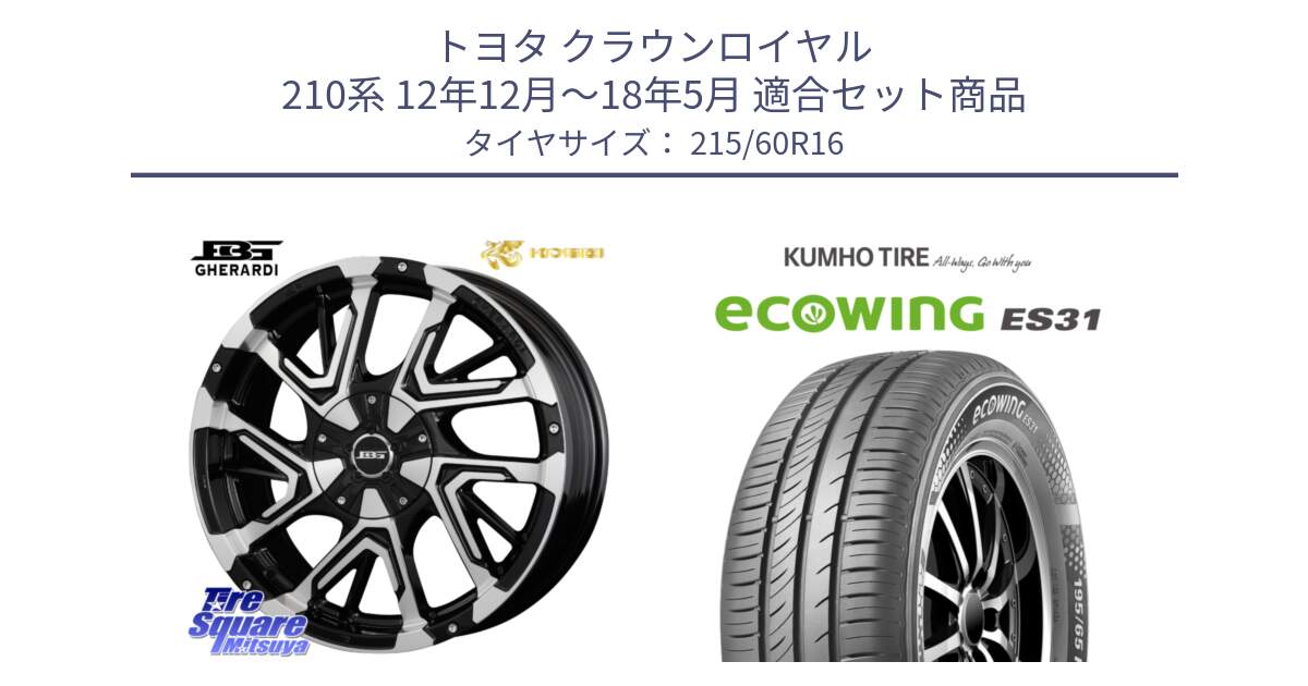 トヨタ クラウンロイヤル 210系 12年12月～18年5月 用セット商品です。ボトムガルシア ゲラルディ ホイール と ecoWING ES31 エコウィング サマータイヤ 215/60R16 の組合せ商品です。