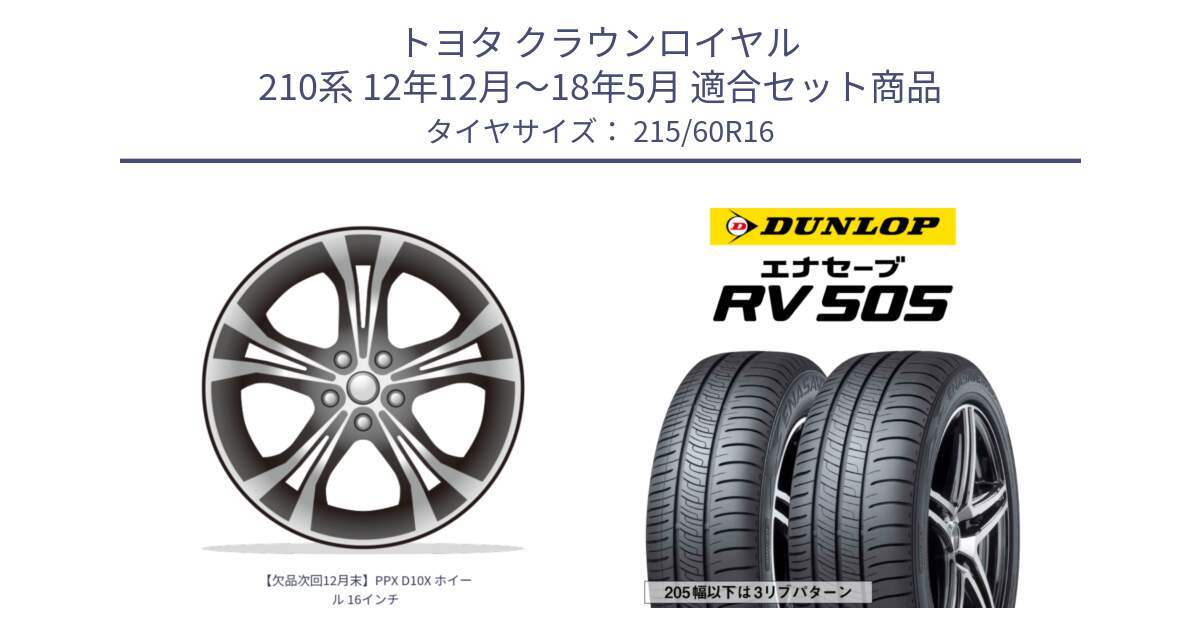 トヨタ クラウンロイヤル 210系 12年12月～18年5月 用セット商品です。【欠品次回12月末】PPX D10X ホイール 16インチ と ダンロップ エナセーブ RV 505 ミニバン サマータイヤ 215/60R16 の組合せ商品です。