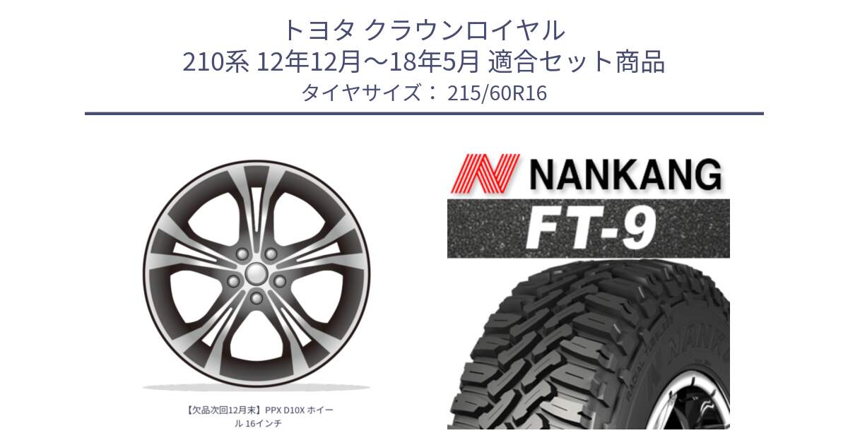 トヨタ クラウンロイヤル 210系 12年12月～18年5月 用セット商品です。【欠品次回12月末】PPX D10X ホイール 16インチ と ROLLNEX FT-9 ホワイトレター サマータイヤ 215/60R16 の組合せ商品です。