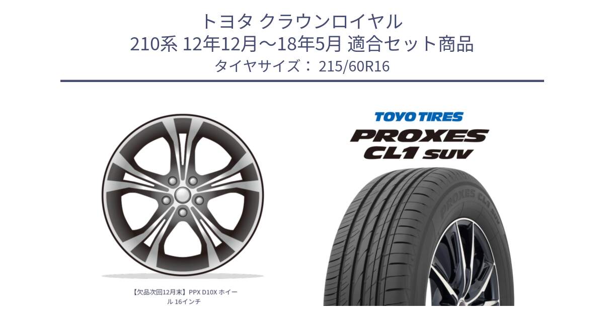 トヨタ クラウンロイヤル 210系 12年12月～18年5月 用セット商品です。【欠品次回12月末】PPX D10X ホイール 16インチ と トーヨー プロクセス CL1 SUV PROXES サマータイヤ 215/60R16 の組合せ商品です。