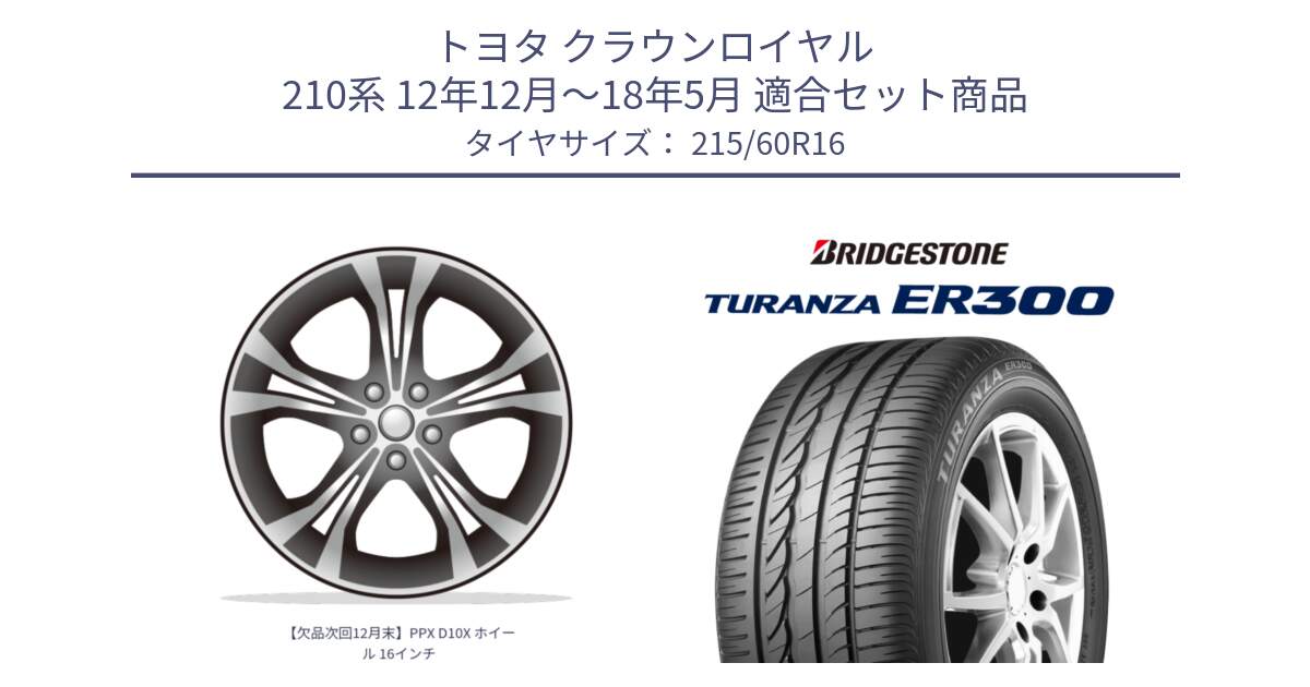 トヨタ クラウンロイヤル 210系 12年12月～18年5月 用セット商品です。【欠品次回12月末】PPX D10X ホイール 16インチ と TURANZA ER300  新車装着 215/60R16 の組合せ商品です。