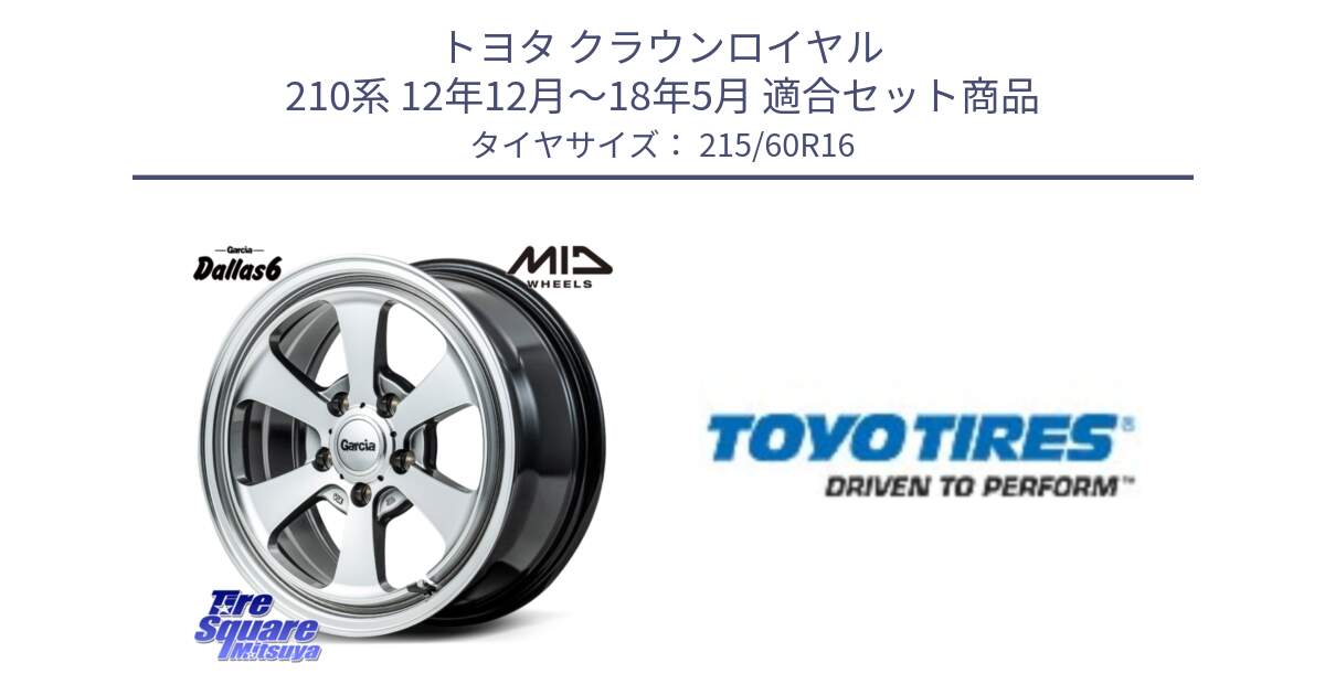 トヨタ クラウンロイヤル 210系 12年12月～18年5月 用セット商品です。MID Garcia Dallas6 ホイール 16インチ と PROXES R30 新車装着 サマータイヤ 215/60R16 の組合せ商品です。