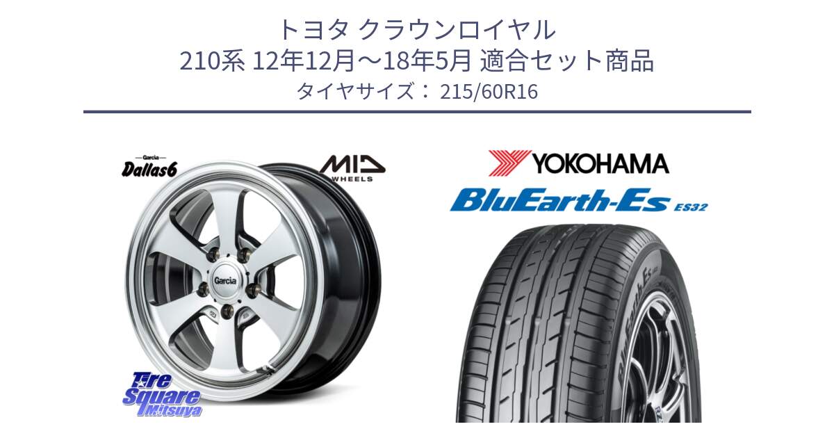 トヨタ クラウンロイヤル 210系 12年12月～18年5月 用セット商品です。MID Garcia Dallas6 ホイール 16インチ と R2467 ヨコハマ BluEarth-Es ES32 215/60R16 の組合せ商品です。