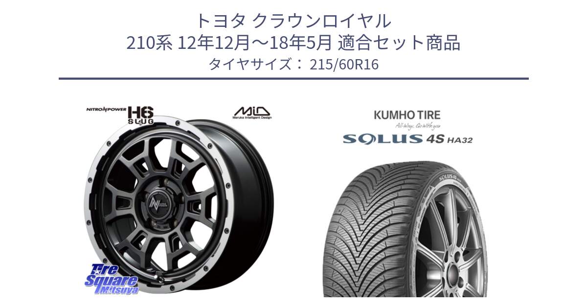 トヨタ クラウンロイヤル 210系 12年12月～18年5月 用セット商品です。MID ナイトロパワー スラッグ H6 SLUG 16インチ と SOLUS 4S HA32 ソルウス オールシーズンタイヤ 215/60R16 の組合せ商品です。