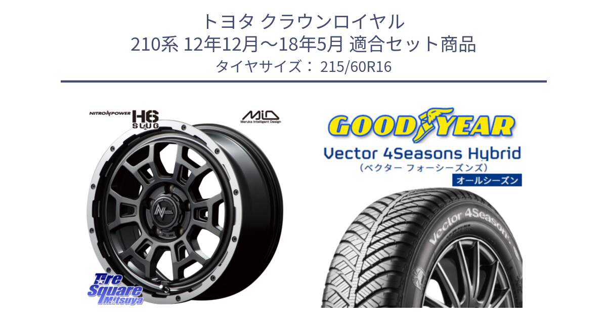 トヨタ クラウンロイヤル 210系 12年12月～18年5月 用セット商品です。MID ナイトロパワー スラッグ H6 SLUG 16インチ と ベクター Vector 4Seasons Hybrid オールシーズンタイヤ 215/60R16 の組合せ商品です。