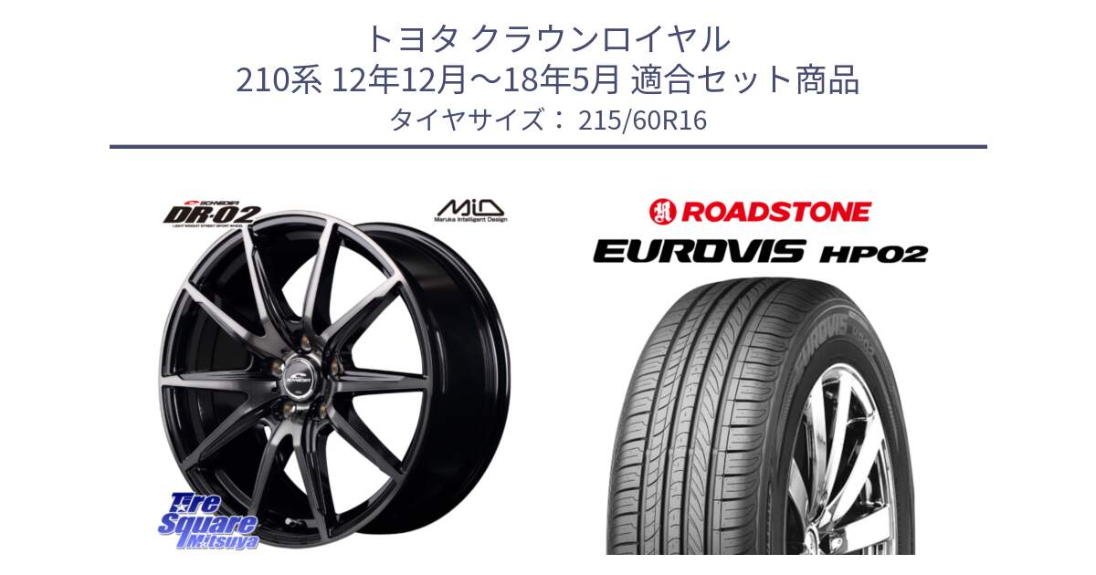 トヨタ クラウンロイヤル 210系 12年12月～18年5月 用セット商品です。MID SCHNEIDER シュナイダー DR-02 16インチ と ロードストーン EUROVIS HP02 サマータイヤ 215/60R16 の組合せ商品です。