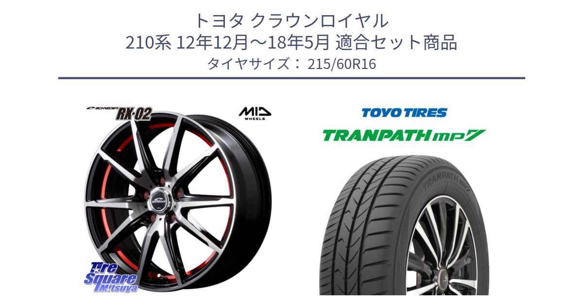 トヨタ クラウンロイヤル 210系 12年12月～18年5月 用セット商品です。MID SCHNEIDER シュナイダー RX02 RED 16インチ と トーヨー トランパス MP7 ミニバン TRANPATH サマータイヤ 215/60R16 の組合せ商品です。