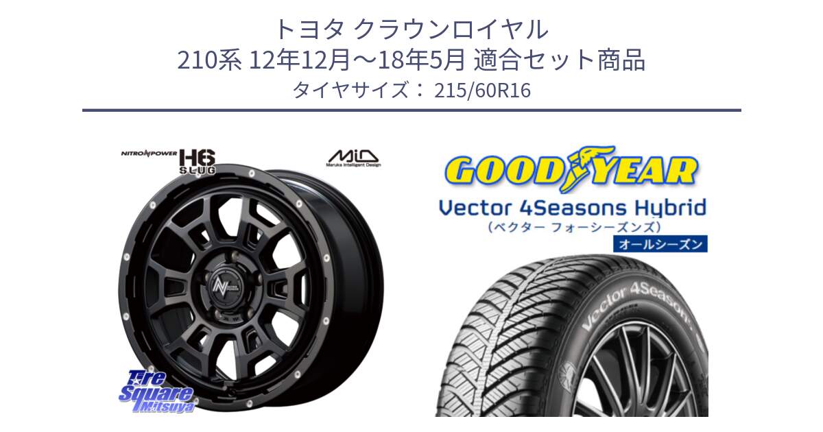 トヨタ クラウンロイヤル 210系 12年12月～18年5月 用セット商品です。MID ナイトロパワー スラッグ H6 SLUG 16インチ と ベクター Vector 4Seasons Hybrid オールシーズンタイヤ 215/60R16 の組合せ商品です。