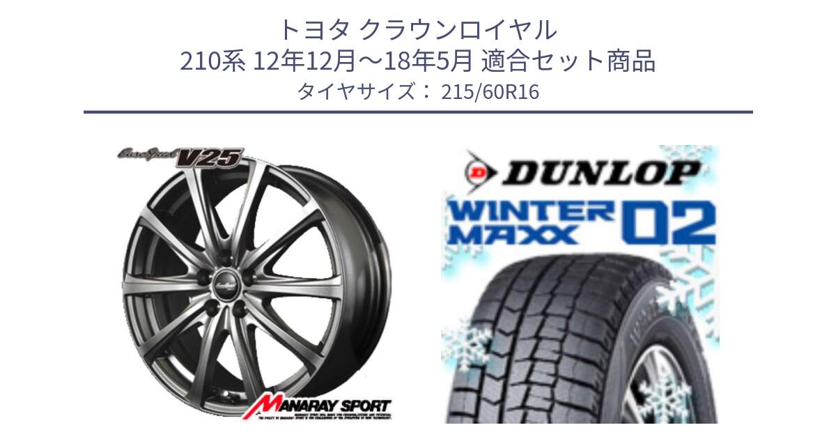 トヨタ クラウンロイヤル 210系 12年12月～18年5月 用セット商品です。MID EuroSpeed ユーロスピード V25 平座仕様(トヨタ車専用)  15インチ と ウィンターマックス02 WM02 CUV ダンロップ スタッドレス 215/60R16 の組合せ商品です。