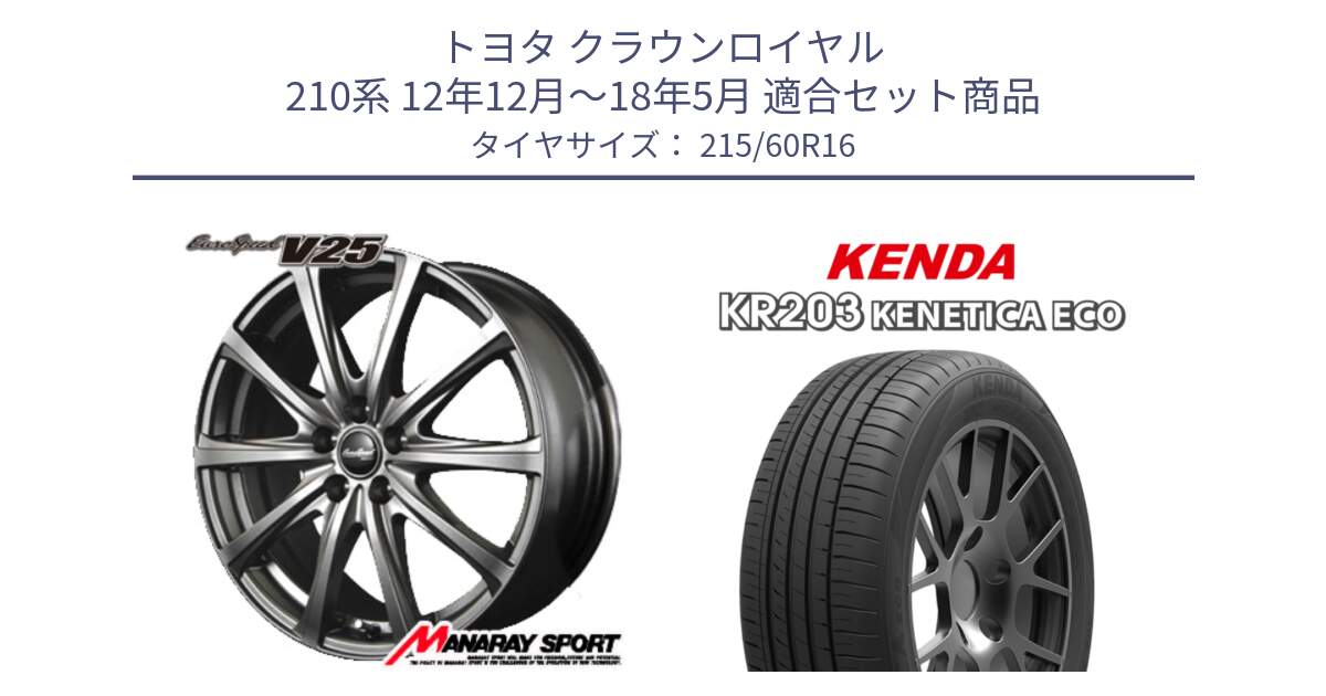 トヨタ クラウンロイヤル 210系 12年12月～18年5月 用セット商品です。MID EuroSpeed ユーロスピード V25 平座仕様(トヨタ車専用)  15インチ と ケンダ KENETICA ECO KR203 サマータイヤ 215/60R16 の組合せ商品です。