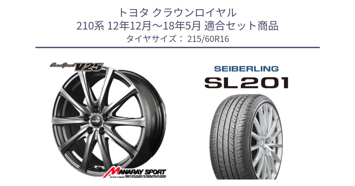 トヨタ クラウンロイヤル 210系 12年12月～18年5月 用セット商品です。MID EuroSpeed ユーロスピード V25 平座仕様(トヨタ車専用)  15インチ と SEIBERLING セイバーリング SL201 215/60R16 の組合せ商品です。